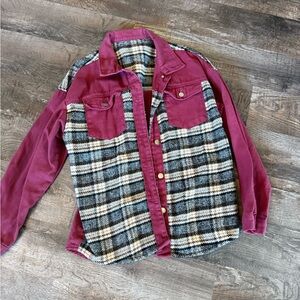Plaid and Burgundy Button-Up Shirt